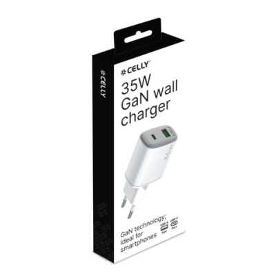 Caricatore da parete Celly GaN 1x USB-C 35W + 1x USB-A 18W - bianco UPTC1USB1USBC35