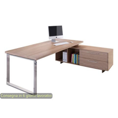 Scrivania manageriale con fianchi in metallo Flora - 195x170x74 cm