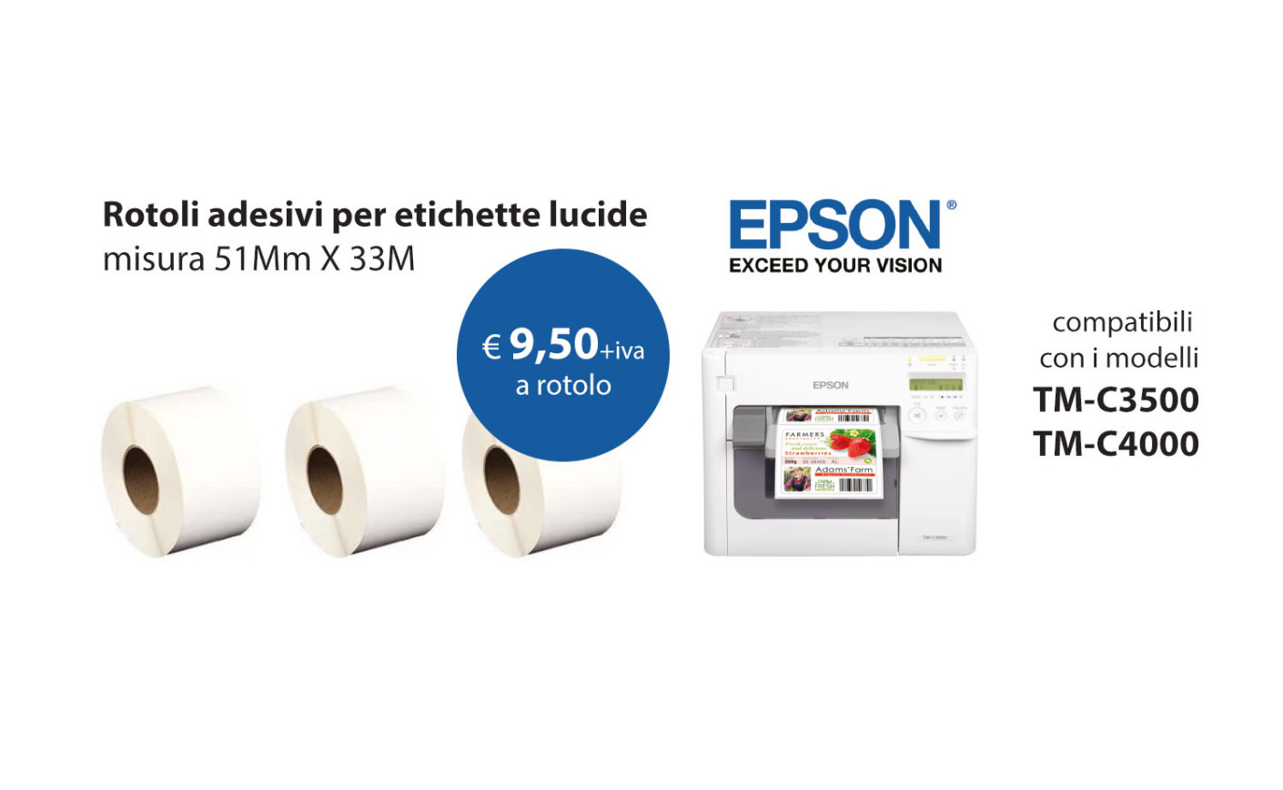 Rotoli etichette compatibili per Epson TM-C3500 e TM-C4000: qualità e continuità di stampa